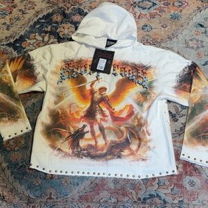 Saint Michael Graphic White Hoodie Sweatshirt